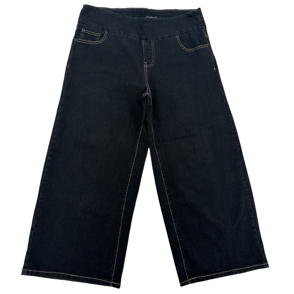 Chadwicks Women Waist Size 16 Wide Leg Cropped Denim Jeans Elastic Casual Wear